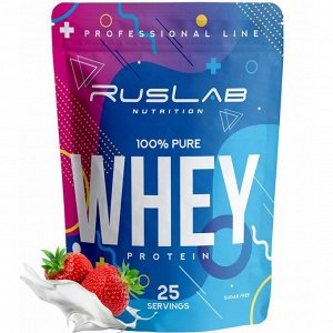 Протеин RusLabNutrition Whey 100 % pure Клубника со сливками, спортивное питание, 800 г