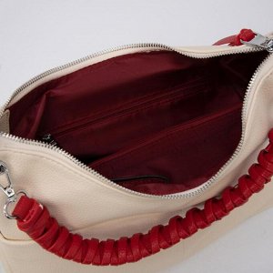 Сумка-мешок, отдел на молнии, 3 наружных кармана, длинный ремень, цвет бежевый/красный