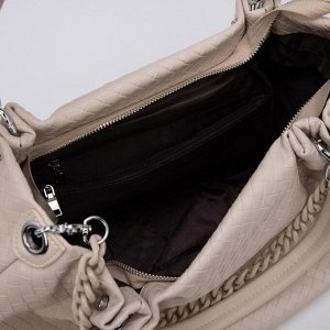 Сумка-мешок, отдел на молнии, наружный карман, длинный ремень, цвет бежевый