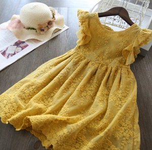Детское ажурное платье, цвет желтый