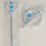 Детский набор из волшебной палочки и короны, цвет голубой/серебряный