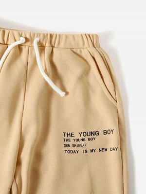 SheIn Пуловер с текстовым рисунком для мальчиков и спортивные брюки на кулиске для мальчиков