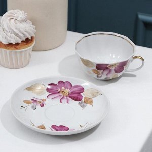 Чашка чайная с блюдцем «Пурпуровый цветок», 220 мл