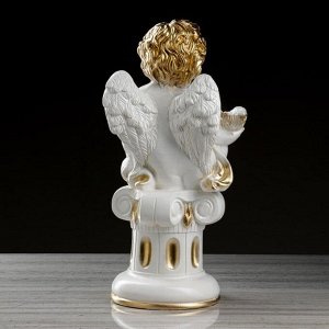 Статуэтка "Ангел с чашей на колонне" бело-золотой, 49 см