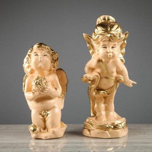 Набор статуэток "Ангел и мотылек", 2 предмета, бежевый, 28 см