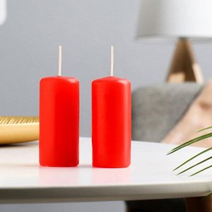 Набор свечей - цилиндров, 4х9 см, набор 2 шт, красная