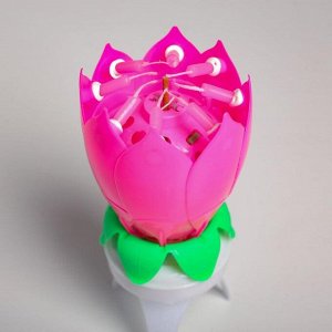 Свеча для торта музыкальная ""Тюльпан"", крутящаяся, розовая, 14,5×6 см