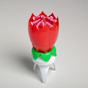 Свеча для торта музыкальная ""Тюльпан"", крутящаяся, красная, 14,5×6 см