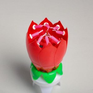 Свеча для торта музыкальная "Тюльпан", крутящаяся, красная, 14,5?6 см