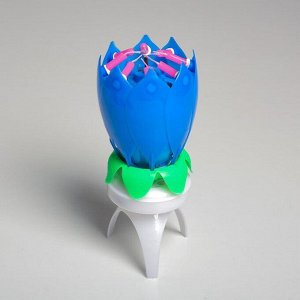 Свеча для торта музыкальная ""Тюльпан"", крутящаяся, синяя, 14,5×6 см
