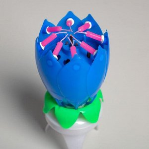 Свеча для торта музыкальная ""Тюльпан"", крутящаяся, синяя, 14,5×6 см