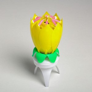 Свеча для торта музыкальная ""Тюльпан"", крутящаяся, жёлтая, 14,5×6 см