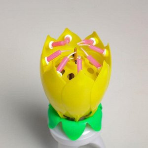 Свеча для торта музыкальная ""Тюльпан"", крутящаяся, жёлтая, 14,5×6 см