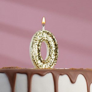 Свеча в торт «Блестки», цифра "0", золото, 6.5х4