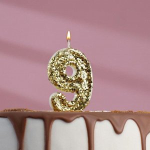Свеча в торт «Блестки», цифра "9", золото,6.5х4