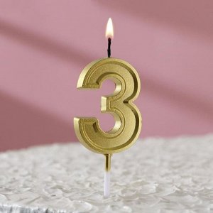 Свеча в торт цифра "3" золото