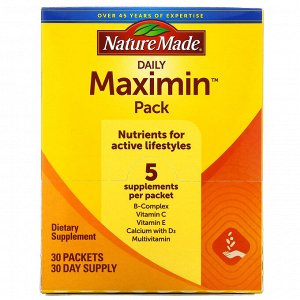 Nature Made, Daily Maximin Pack, мультивитамины и минералы, 6 добавок в пакете, 30 пакетов