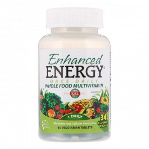 KAL, Enhanced Energy, мультивитамины из цельных продуктов с дозировкой 1 раз в день, 60 растительных таблеток