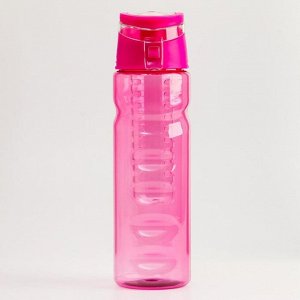 Бутылка для воды 800 мл, фигурная, с поильником, с отсеком,откидная крышка, розовая, 7х25 см