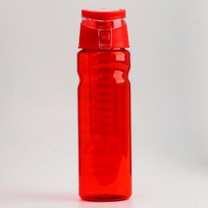 Бутылка для воды 800 мл, фигурная, с поильником, с отсеком,откидная крышка, красная, 7х25 см