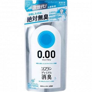 Кондиционер для белья "SOFLAN" (блокирующий восприятие посторонних запахов "Premium Deodorizer Ultra Zero-0.00" - аромат чистоты с нотой кристального мыла) 400 мл, мягкая упаковка / 20