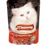 Влажный корм Chammy для кошек, говядина, кусочки в соусе, пауч