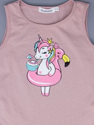 Платье трикотажное для девочки, пони-единорог с кругом "фламинго", пудровый