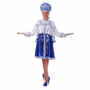 Русский  костюм: платье с отлетной кокеткой, кокошник, помпоны, р.44 рост 172