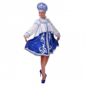 Русский  костюм: платье с отлетной кокеткой, кокошник, помпоны, р.44 рост 172
