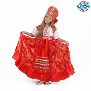 Карнавальный костюм «Кадриль красная», платье, кокошник, р. 32, рост 122-128 см