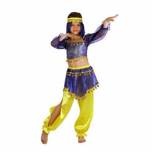 Карнавальный костюм «Шахерезада», повязка, топ с рукавами, штаны, цвет сине-жёлтый, р. 34, рост 134 см