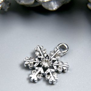 Декор для творчества металл, стразы "Снежинка" серебро 1,6х2 см
