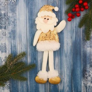 Мягкая игрушка "Дед Мороз в блестящем костюме" 9,5х30 см, бело-золотой