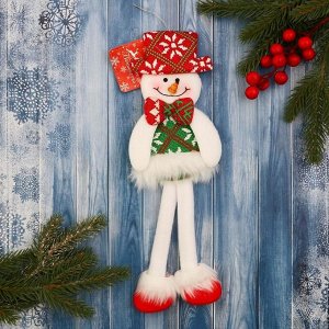 Игрушка мягкая «Снеговик в костюме с орнаментом, в шляпке» 9.5x30 см, красно-зелёный