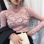 Кружевная водолазка Розовая