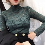 Кружевная водолазка Темно зеленая