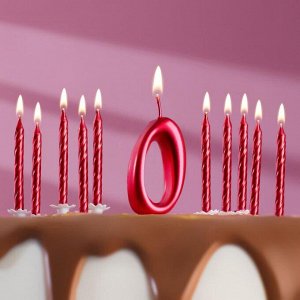Набор свечей для торта (2 в 1) рубиновая Цифра "0" + Свечи "С Днём Рождения" рубин 10 шт
