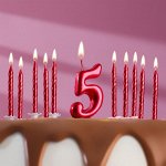 Набор свечей для торта (2 в 1) рубиновая Цифра &quot;5&quot; + Свечи &quot;С Днём Рождения&quot; рубин 10 шт