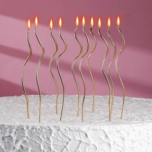 Свечи для торта  "Серпантин", 10 шт, коктейльные, золотистые
