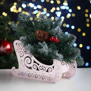 Кашпо деревянное, 23*10*14 см "Новогоднее. Санки", подарочная упаковка, розовая пастель