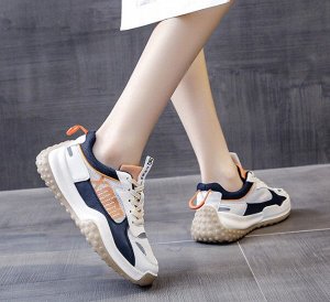 Женские кроссовки с буквами, цвет белый, темно-синий, оранжевый