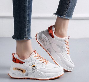 Женские кроссовки с буквами, цвет белый/оранжевый
