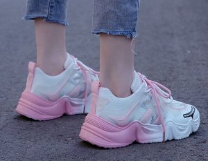 Женские кроссовки, принт &quot;надпись&quot;, цвет белый/розовый