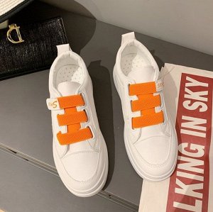 Женские кроссовки, на липучке, белый/оранжевый