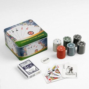 Покер, набор для игры (карты 54 шт, фишки 120 шт.), с номиналом, 15 х 15 см