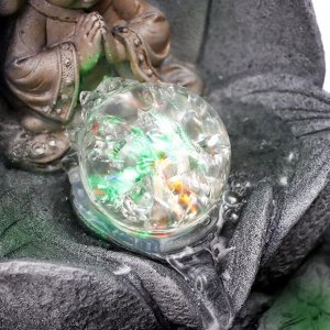 Фонтан настольный от сети, подсветка "Маленький будда в лотосе" серый мрамор 30х20,5х20,5 см