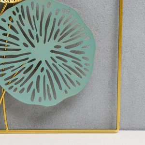 Сувенир настенный металл с зеркалом "Космические цветы" золото с голубым 45х45 см