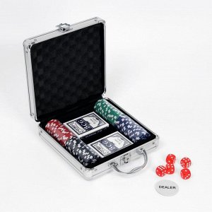 СИМА-ЛЕНД Покер в металлическом кейсе (карты 2 колоды, фишки 100 шт с номиналом, 5 кубиков), 20х20 см