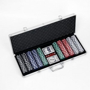 Покер в металлическом кейсе (карты 2 колоды, фишки 500 шт., 5 кубиков), 20.5 х 56 см