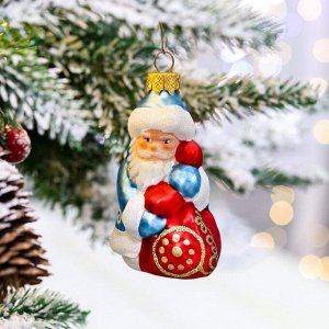 Ёлочная игрушка "Дед Мороз с подарками", 9 см, стекло